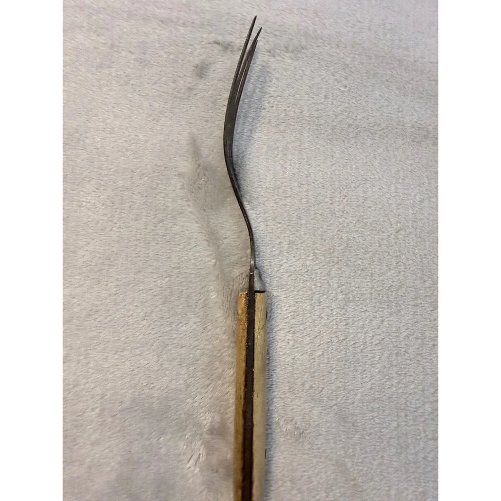 Vintage 3 Tine Carving Fork Bone Handle Primitive Rustic Kitchen Utensil